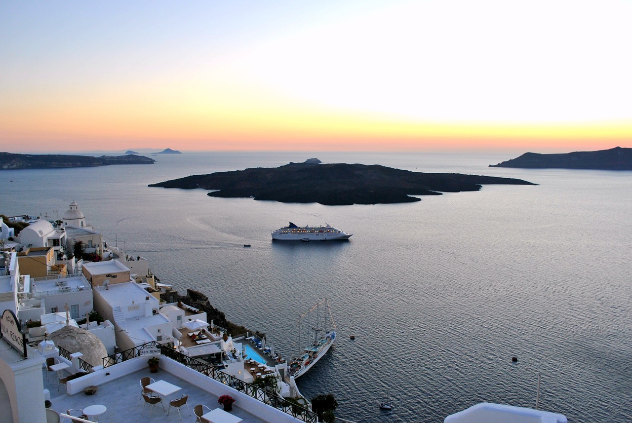 sunset santorini island free photo