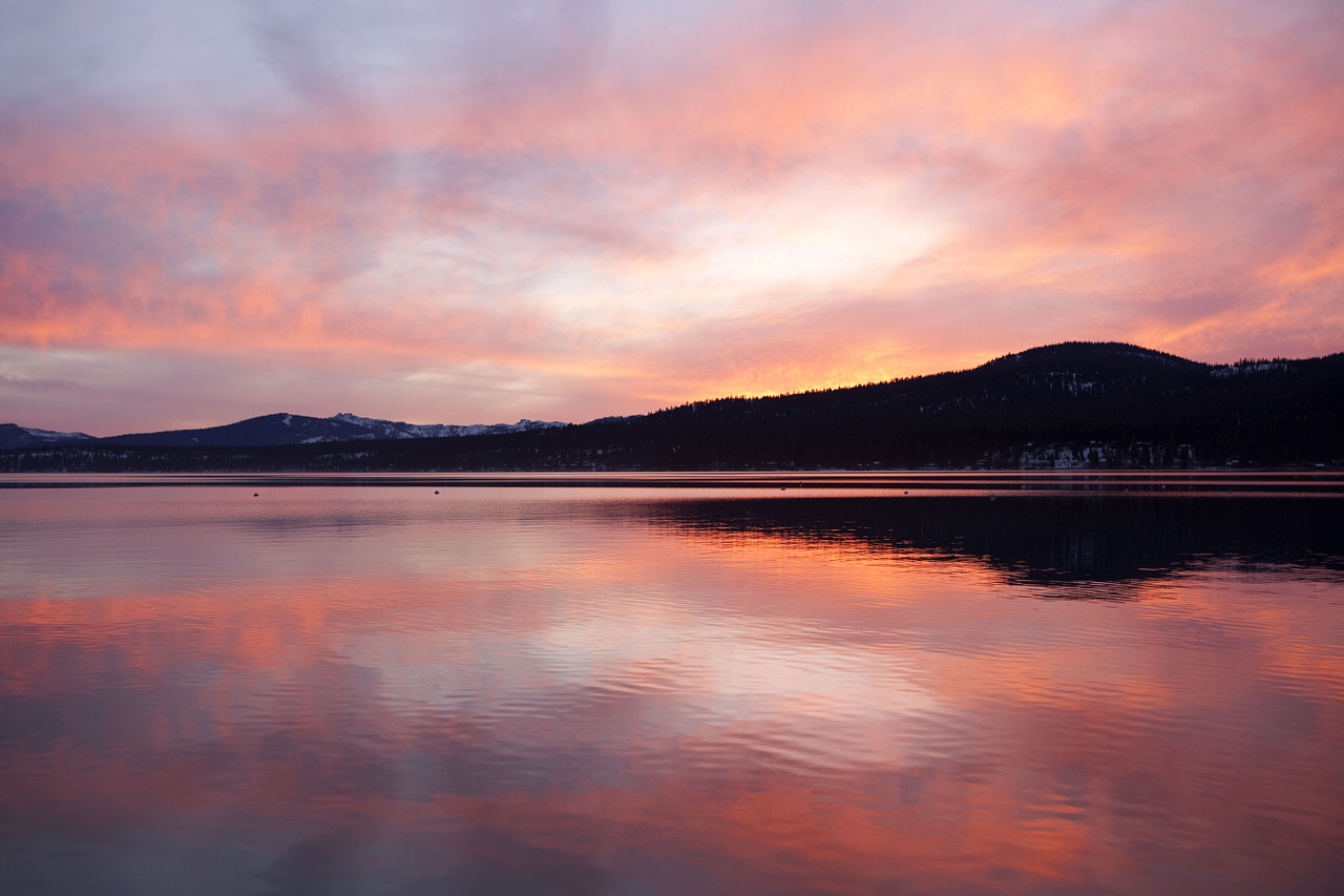 sunset mountain lake free photo