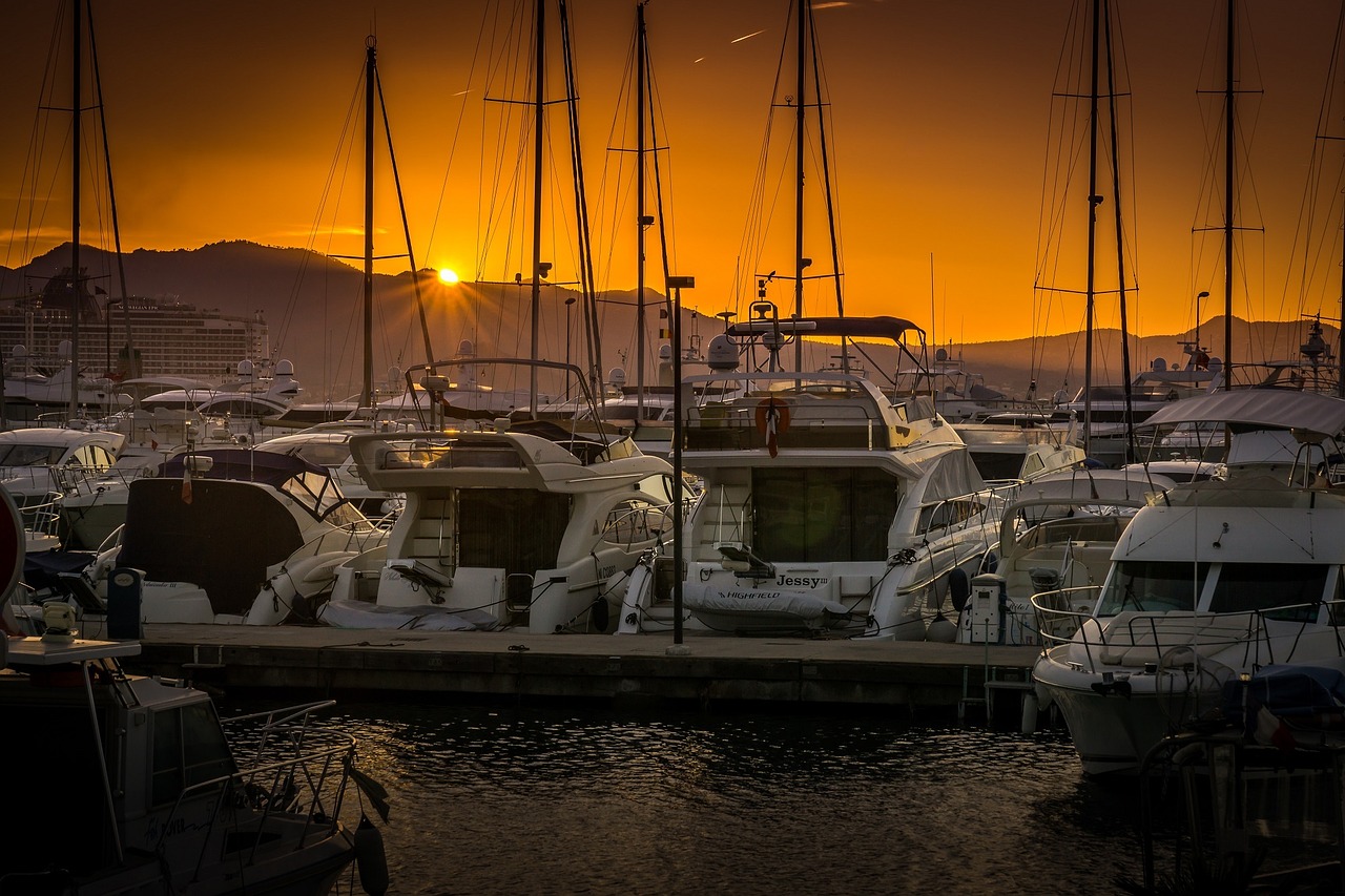 sunset marina boats free photo