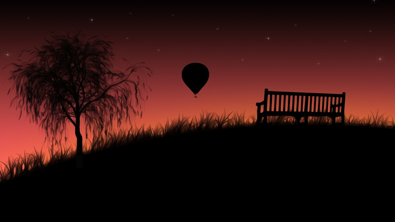 sunset bench hot air balloon free photo