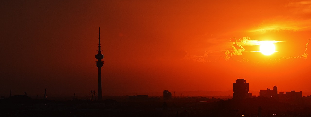 sunset munich tv tower free photo