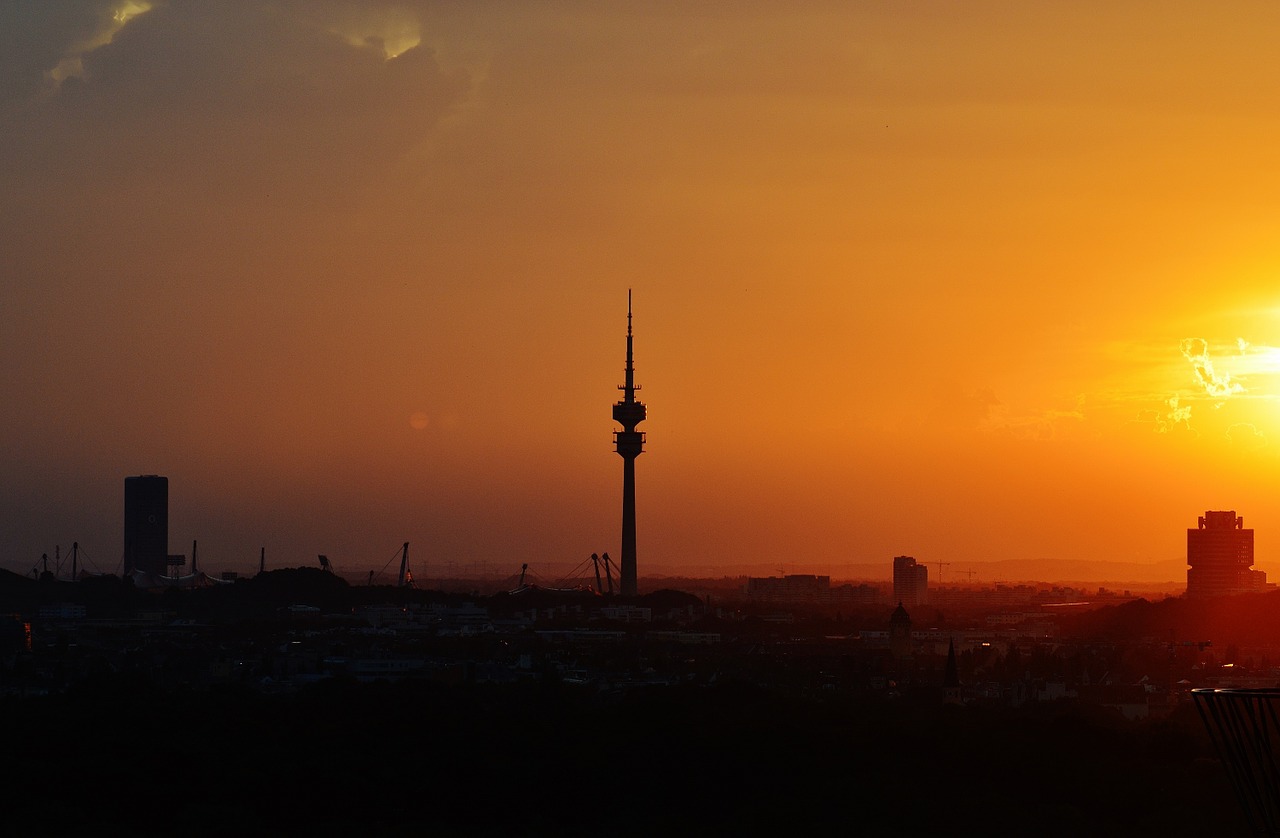 sunset munich tv tower free photo