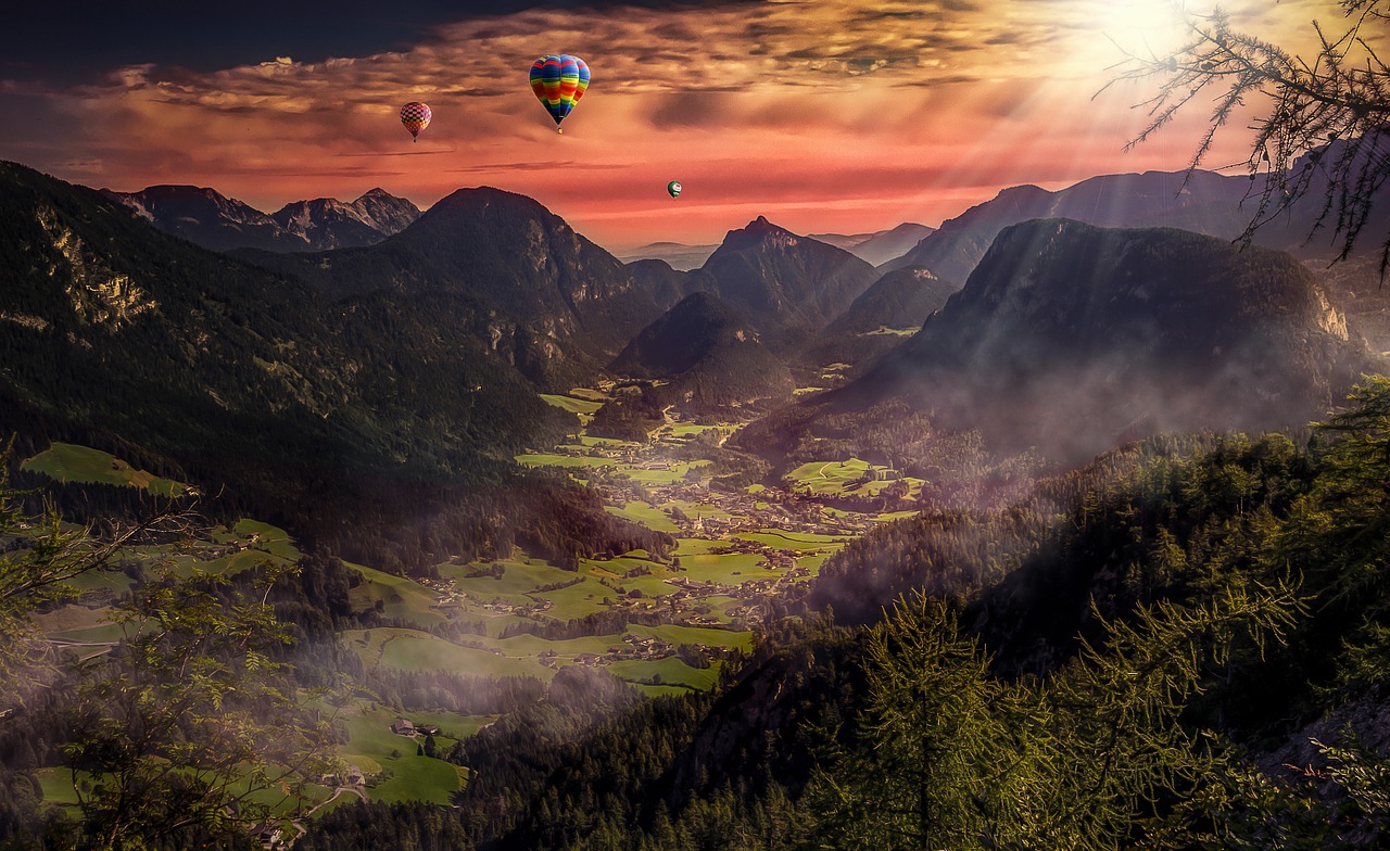 sunset hot air balloon lighting free photo