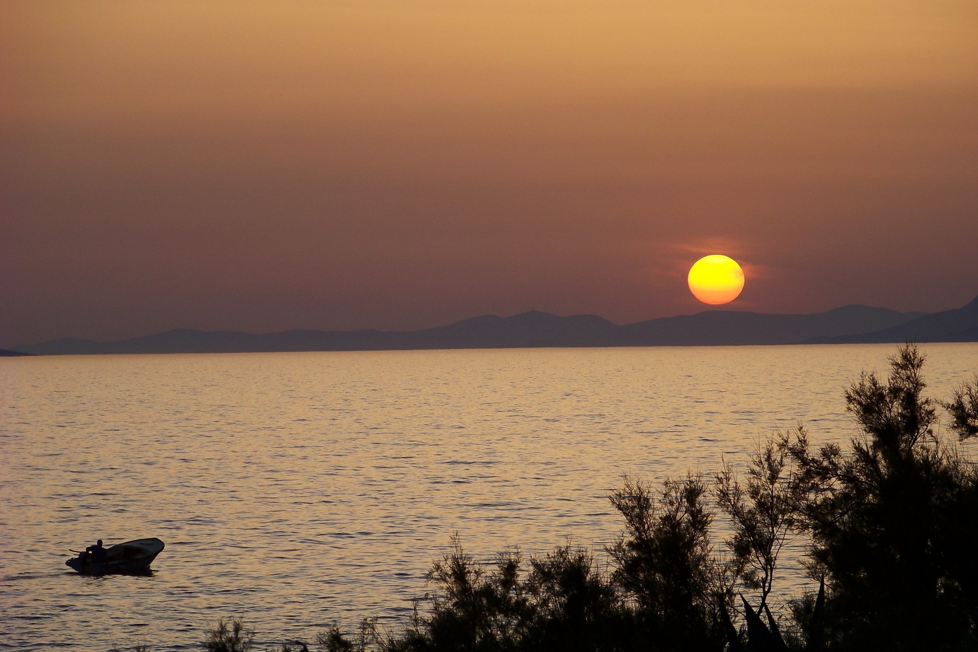 sunset sea boat free photo