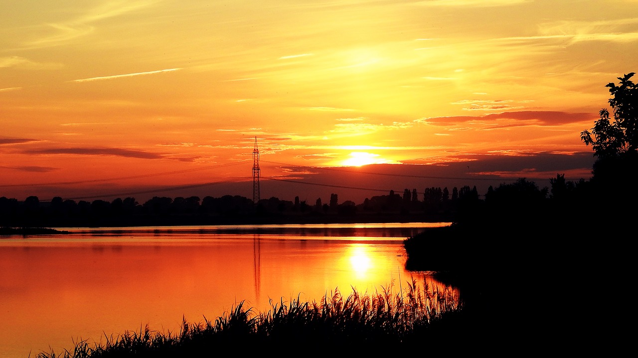 sunset lake landscape silhuette free photo