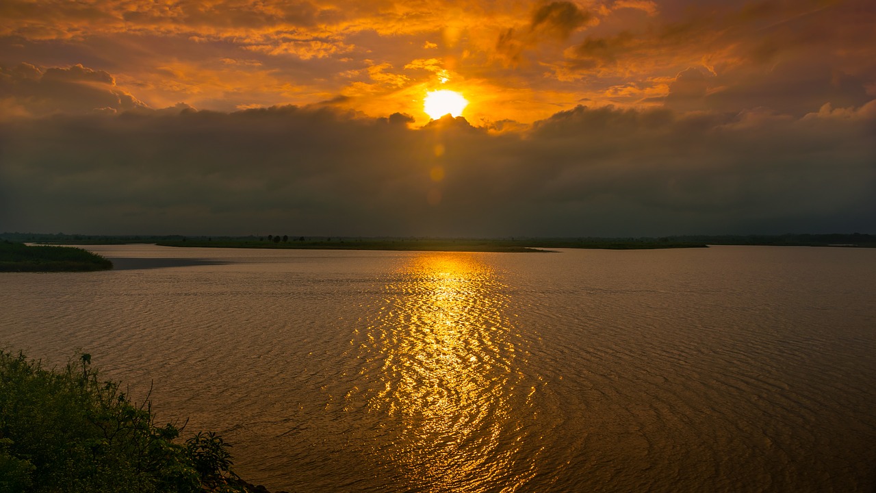 sunset yellow water free photo