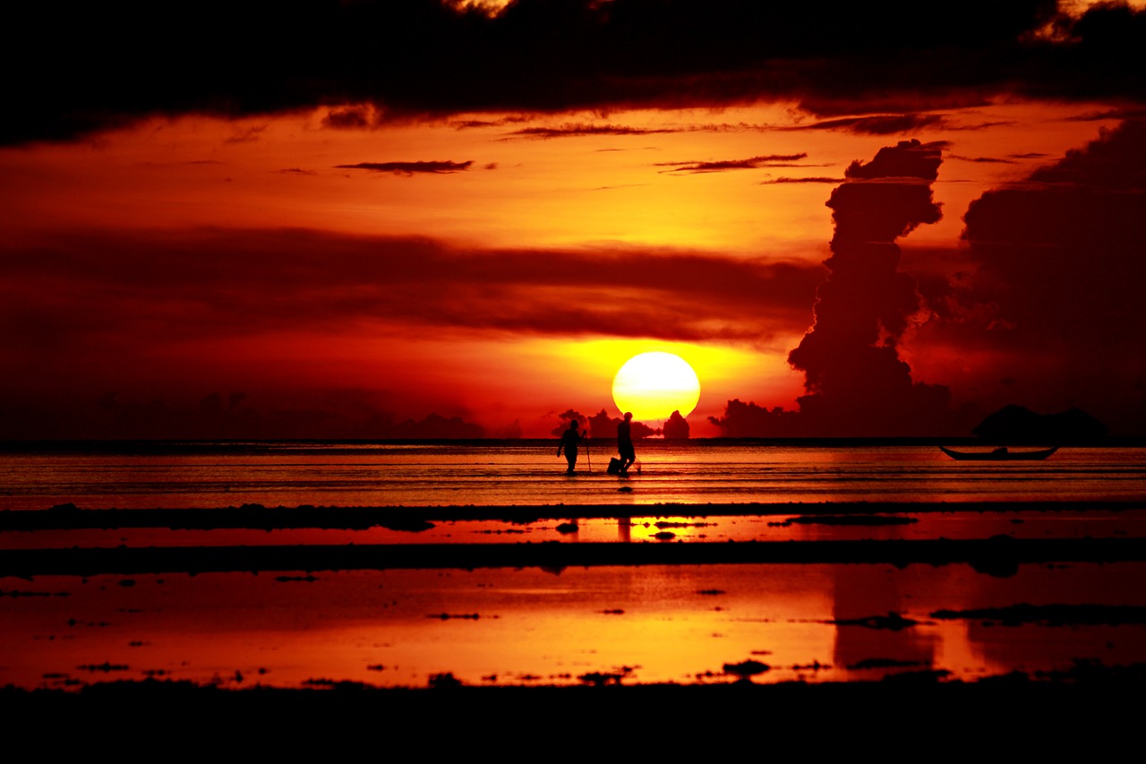 sunset sea fisherman free photo
