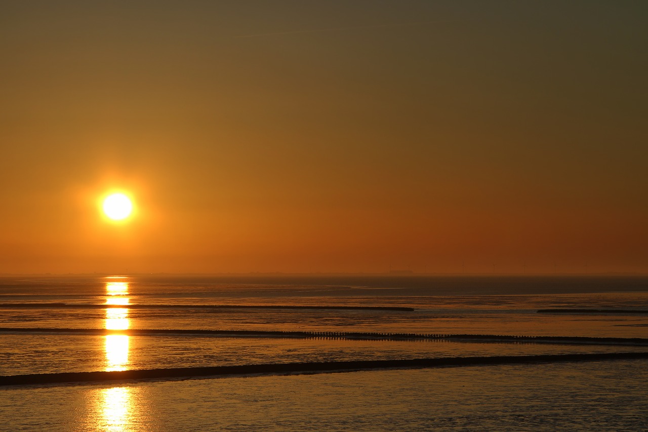 sunset wadden sea north sea free photo