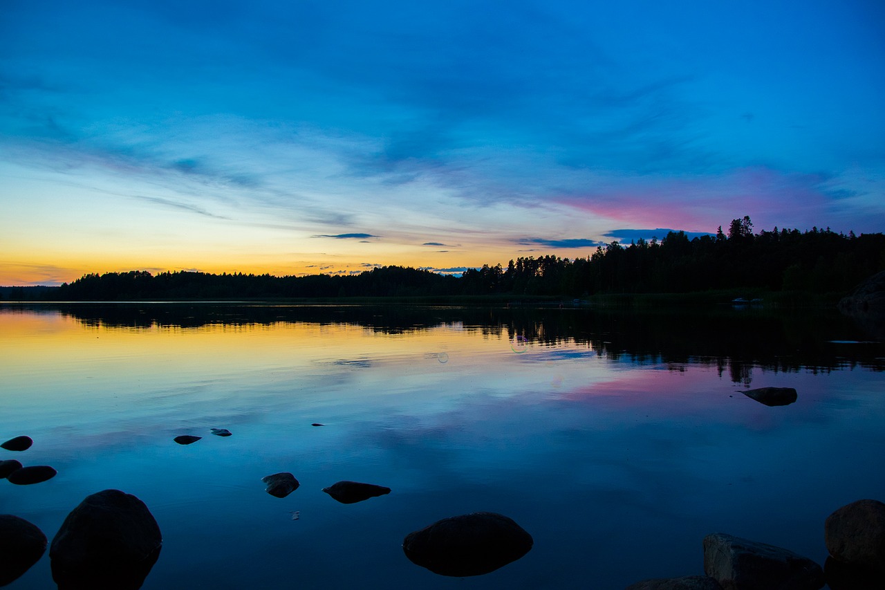 sunset lake reflection free photo