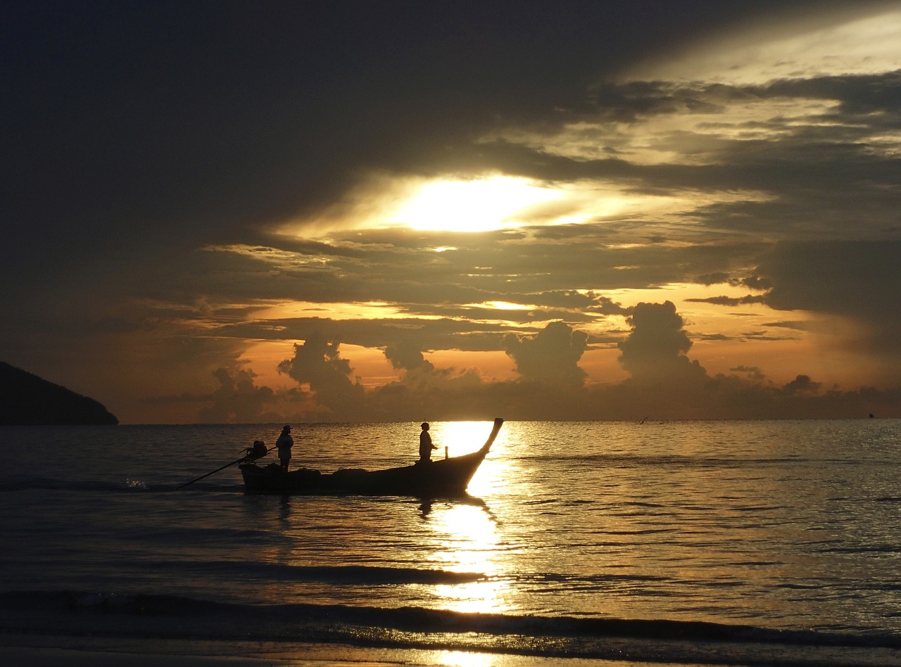 sunset boat sea free photo