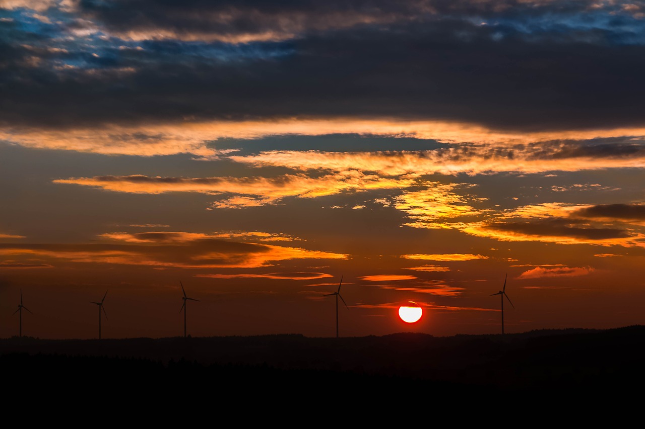 sunset sun windräder free photo