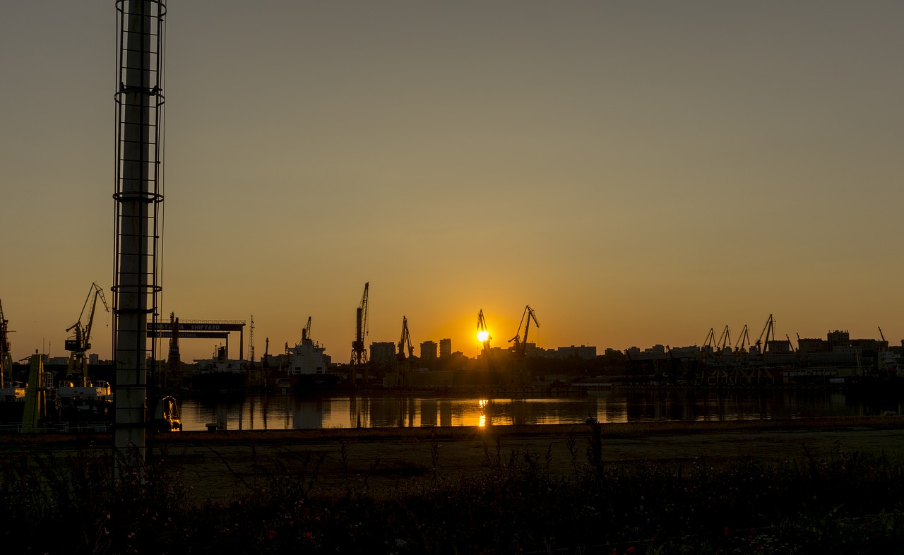 sunset port ships free photo
