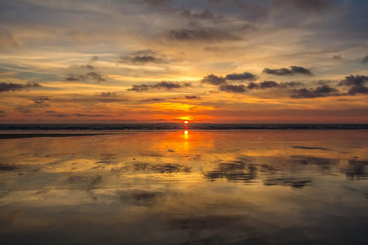 sunset beach low tide free photo