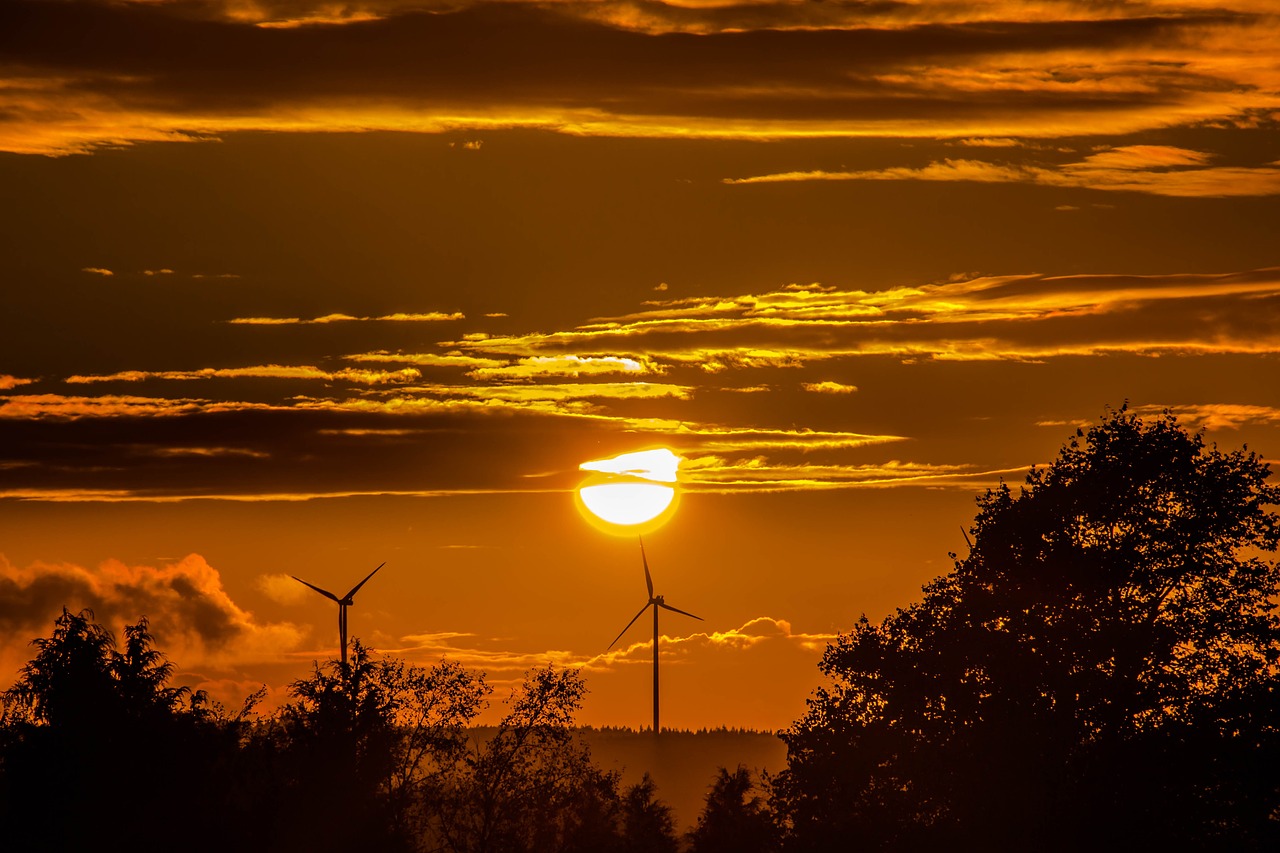 sunset sun windräder free photo