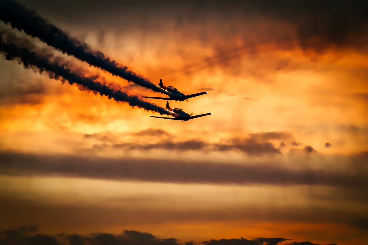 sunset airplanes aircraft free photo