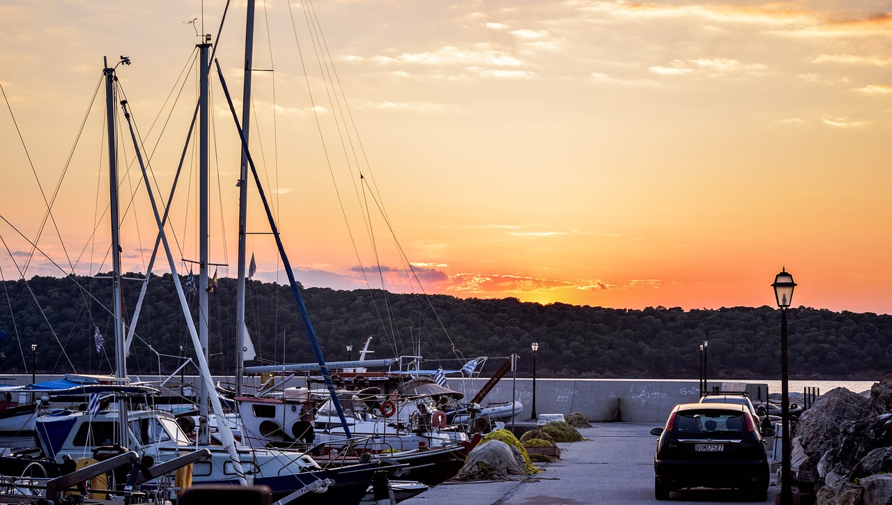 sunset greece boat free photo