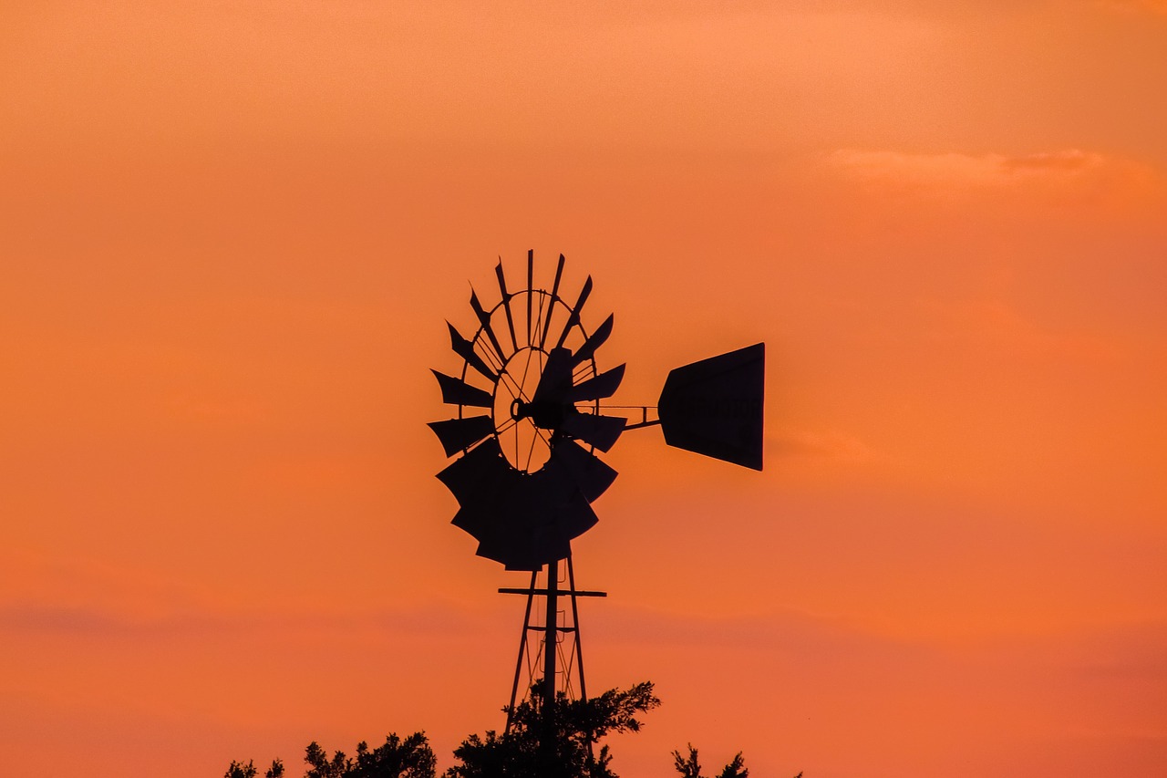 sunset windmill sky free photo