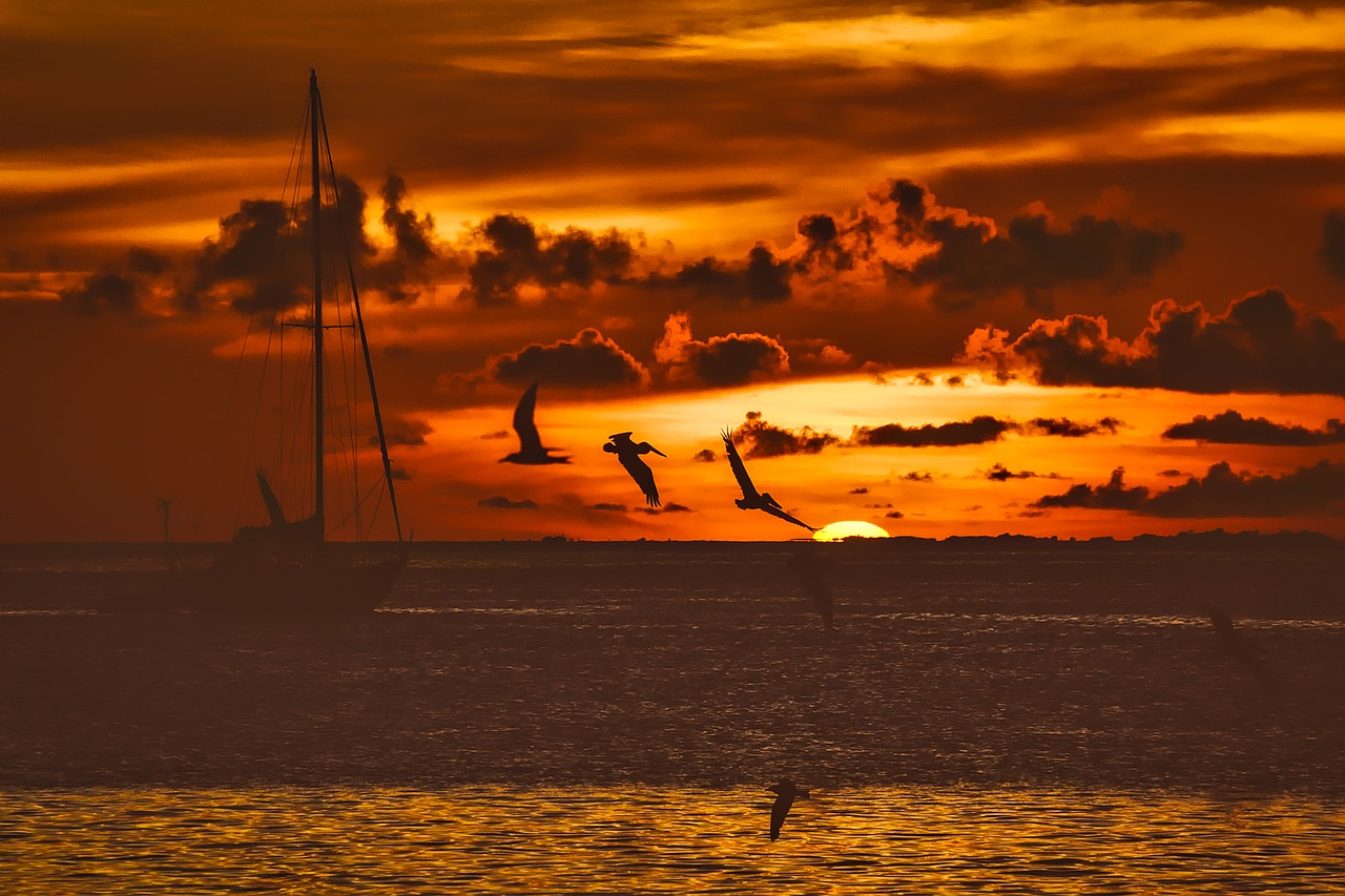 sunset dusk fishing boat free photo