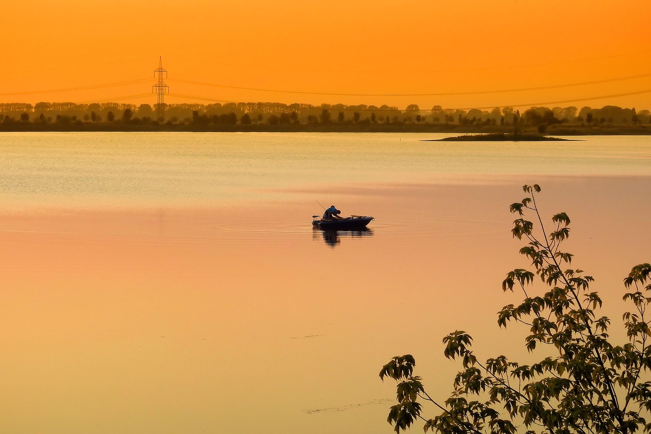 sunset lake angler free photo