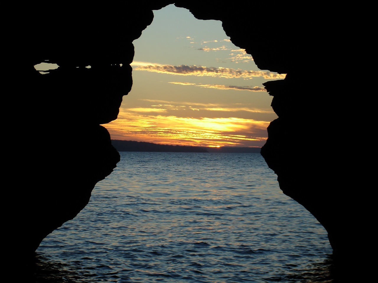 sunset cave opening free photo