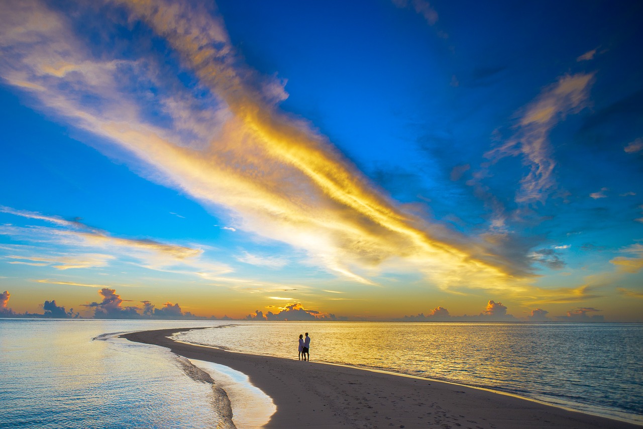 sunset couple cloud free photo