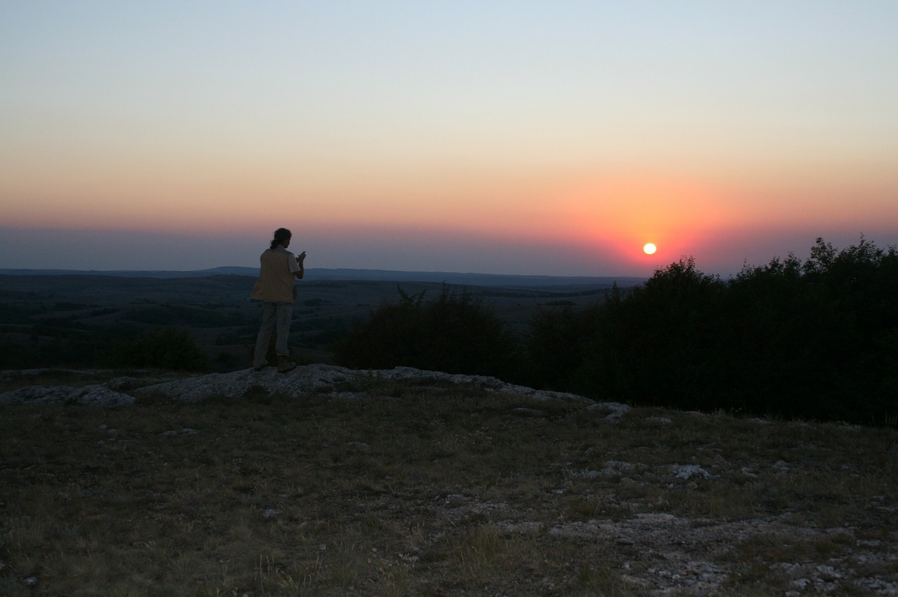 sunset mountains sky free photo