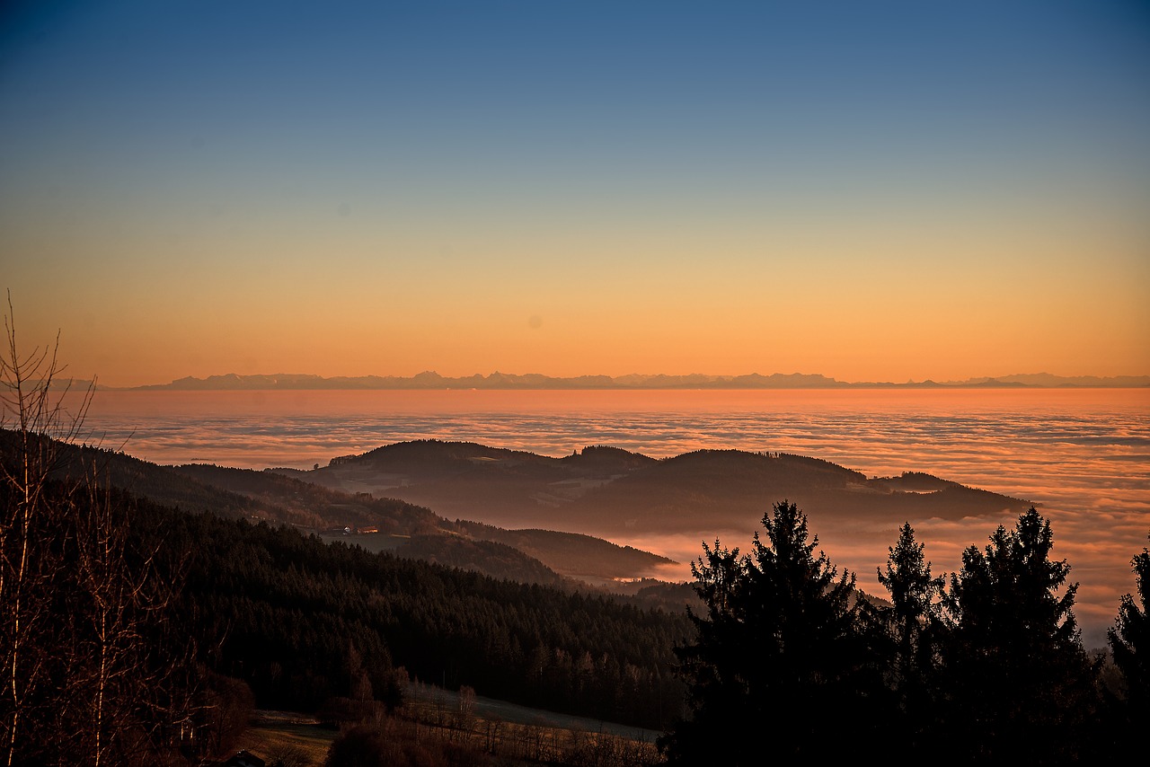 sunset mountains fog free photo