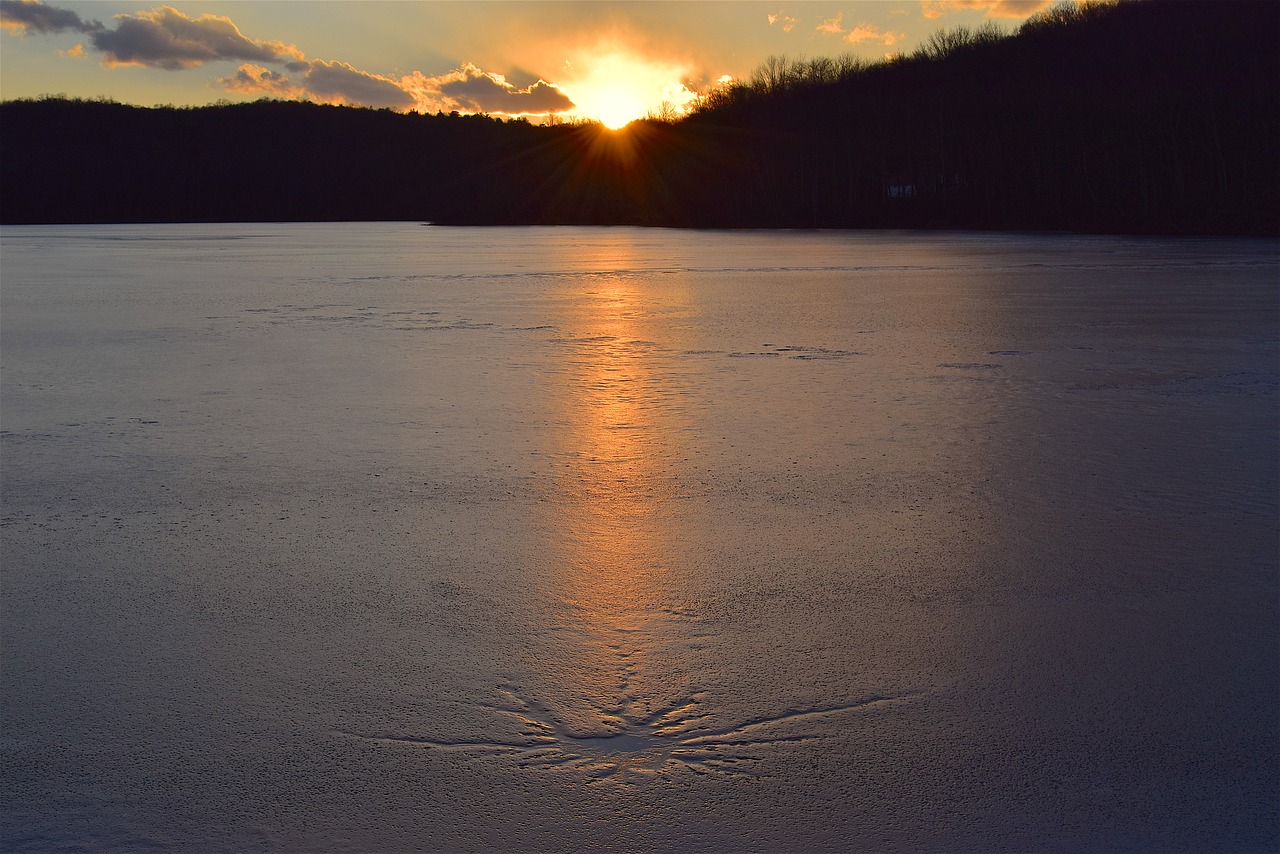 sunset lake frozen free photo