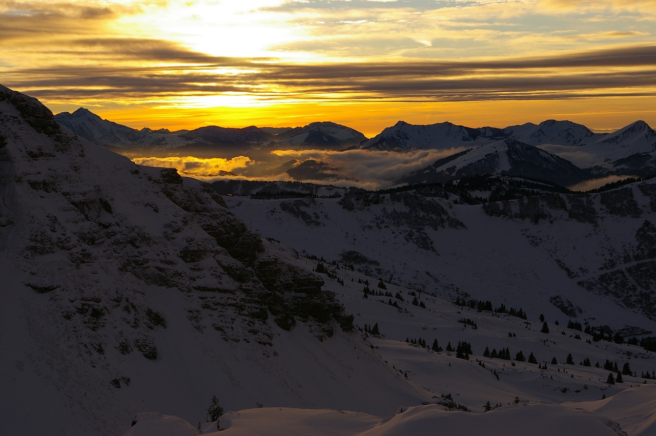 sunset snow winter landscape free photo