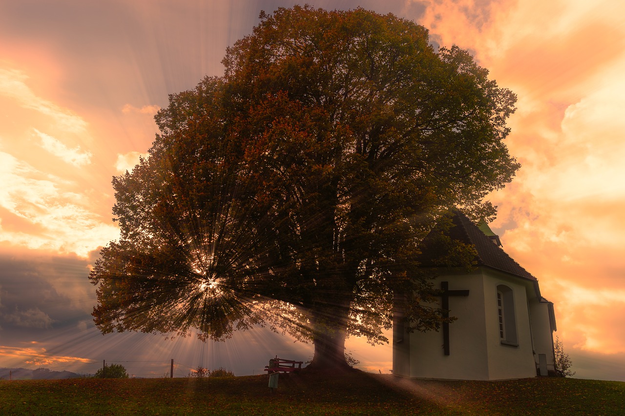 sunset sunbeam chapel free photo