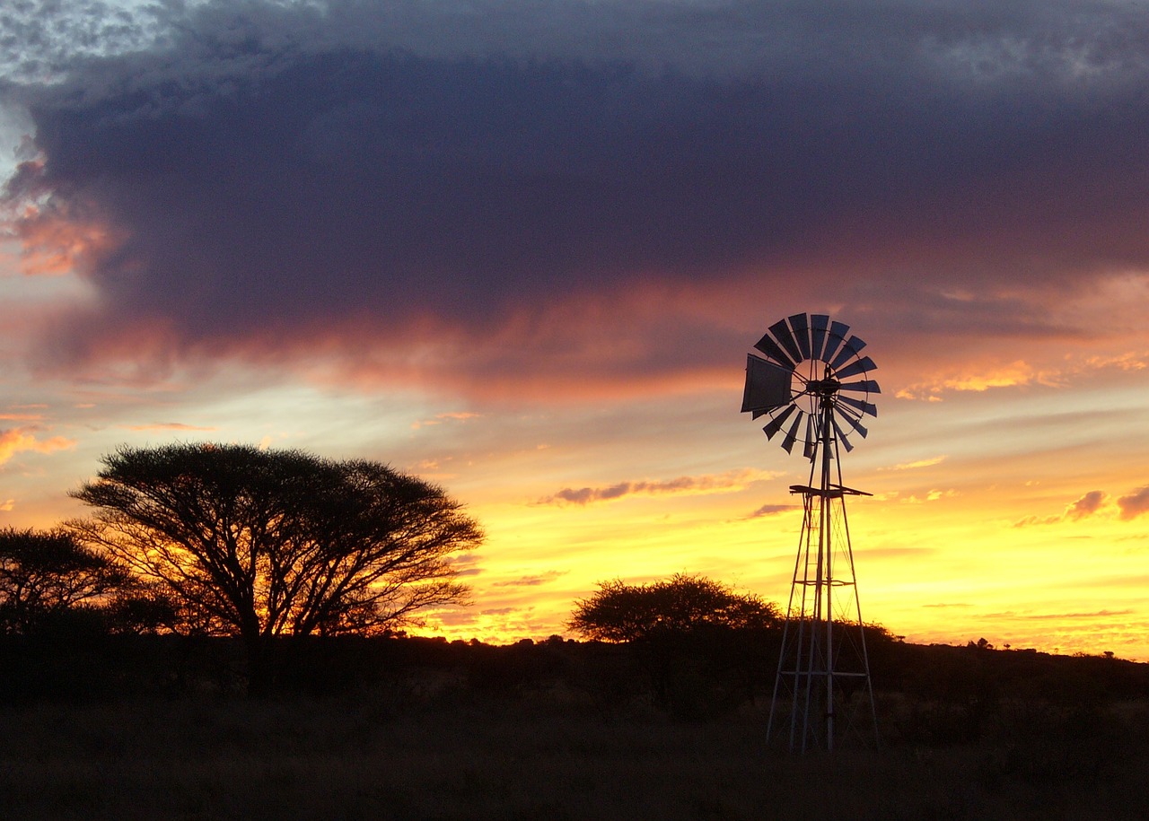 sunset wind mill africa free photo