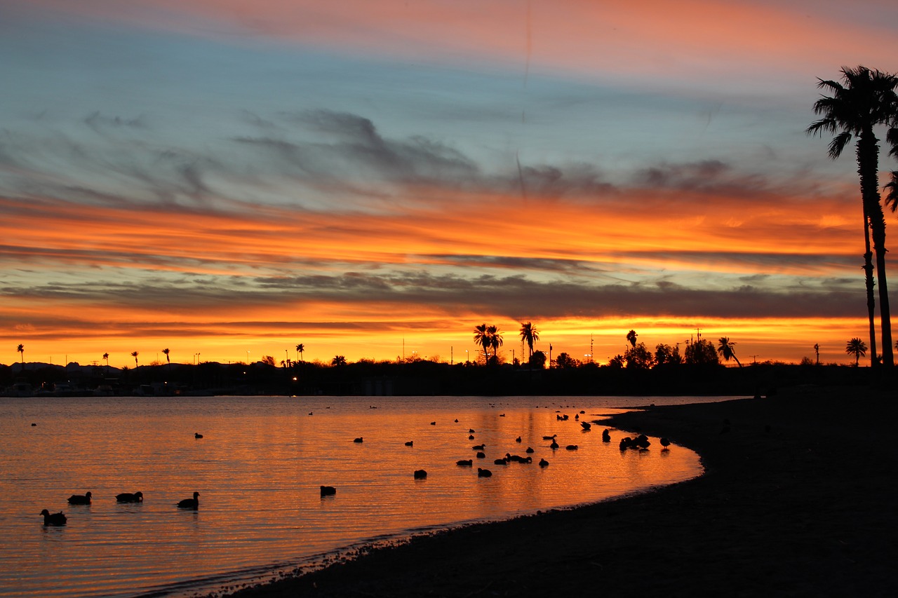 sunset arizona lake free photo