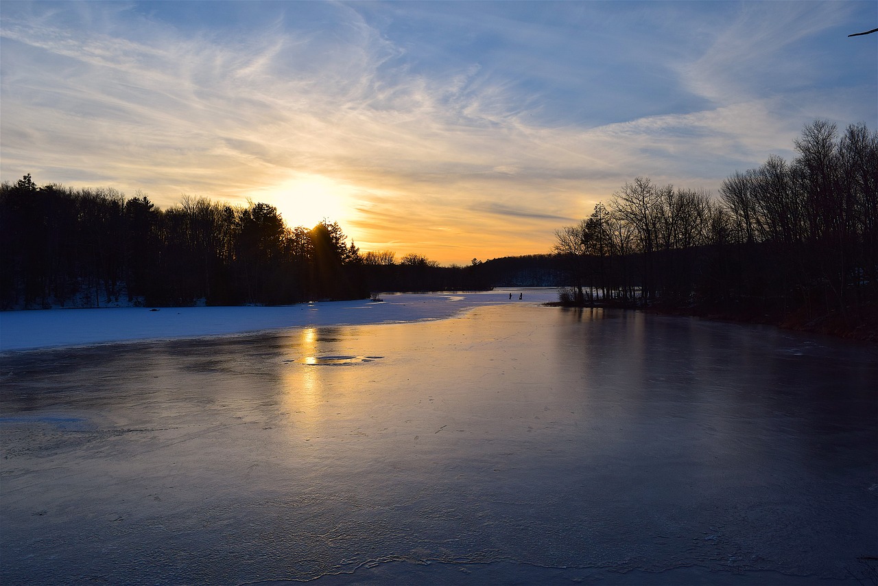 sunset lake winter free photo