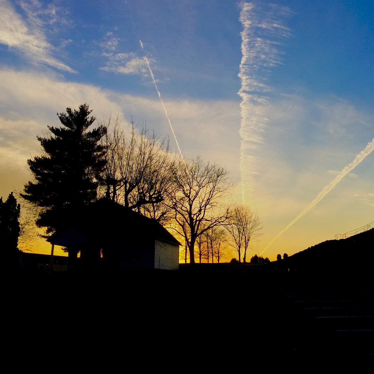 sunset jet streams sky free photo