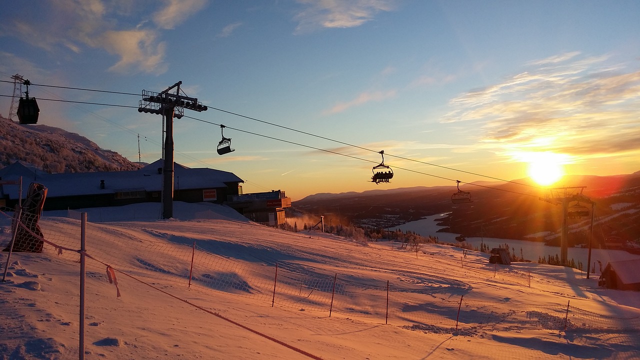 sunset downhill skiing resort free photo