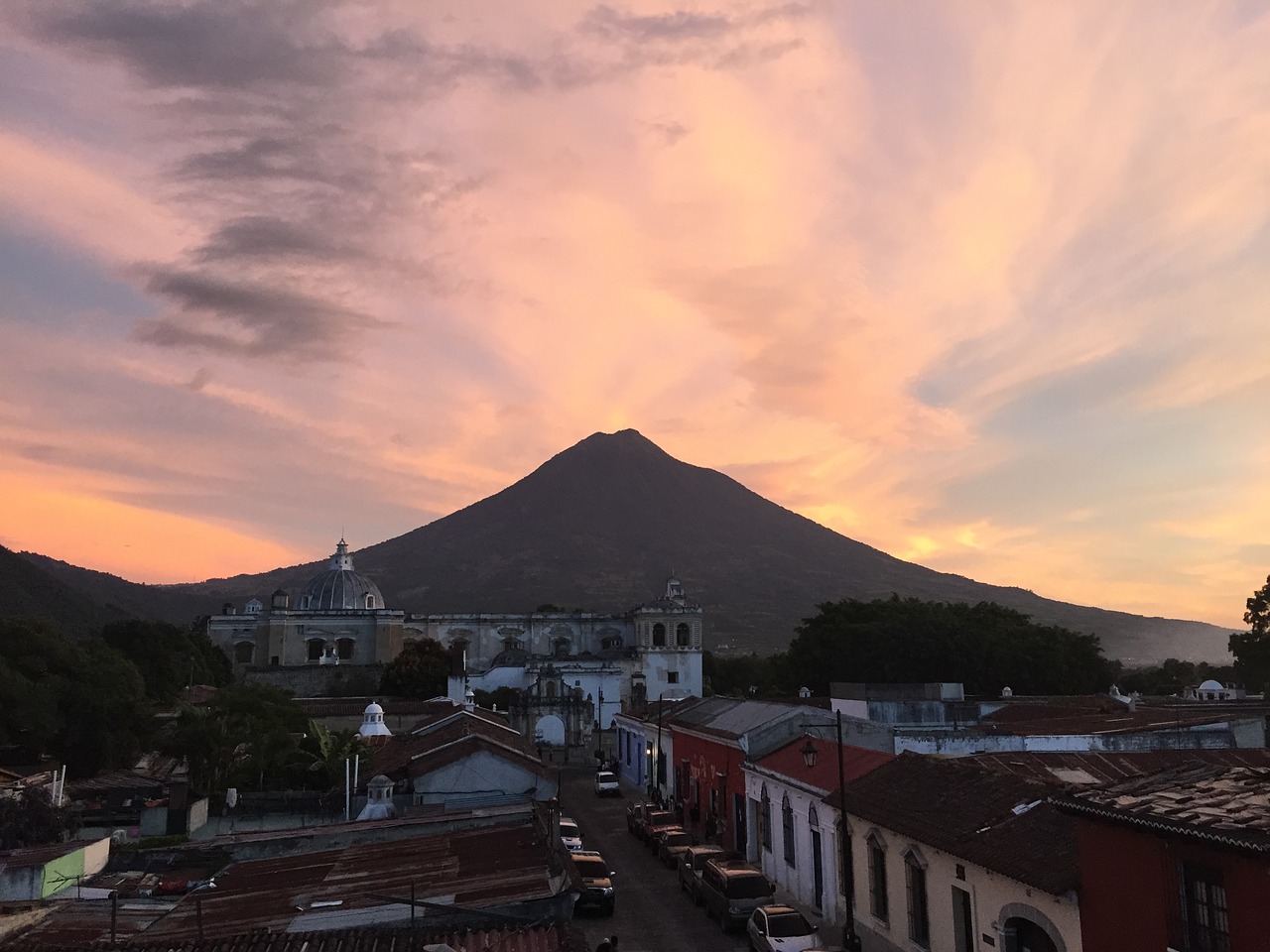 sunset guatemala volcano free photo