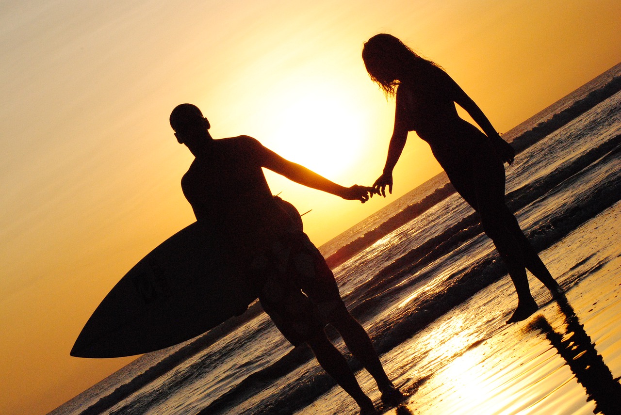 sunset beach surfing free photo
