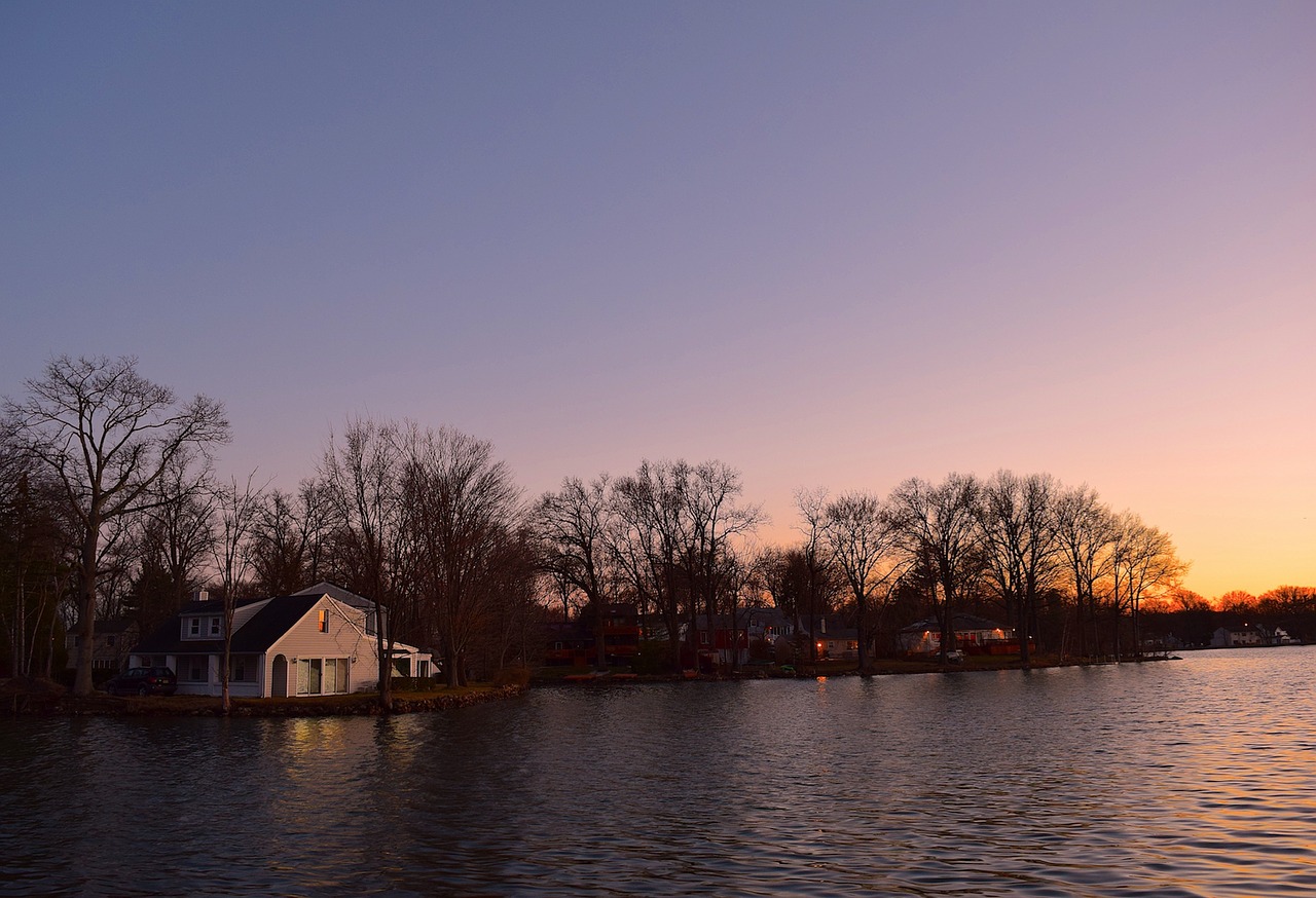 sunset lake water free photo