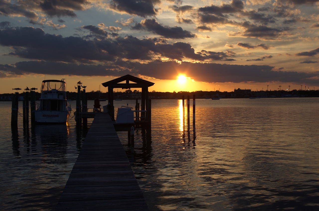 sunset river dock free photo