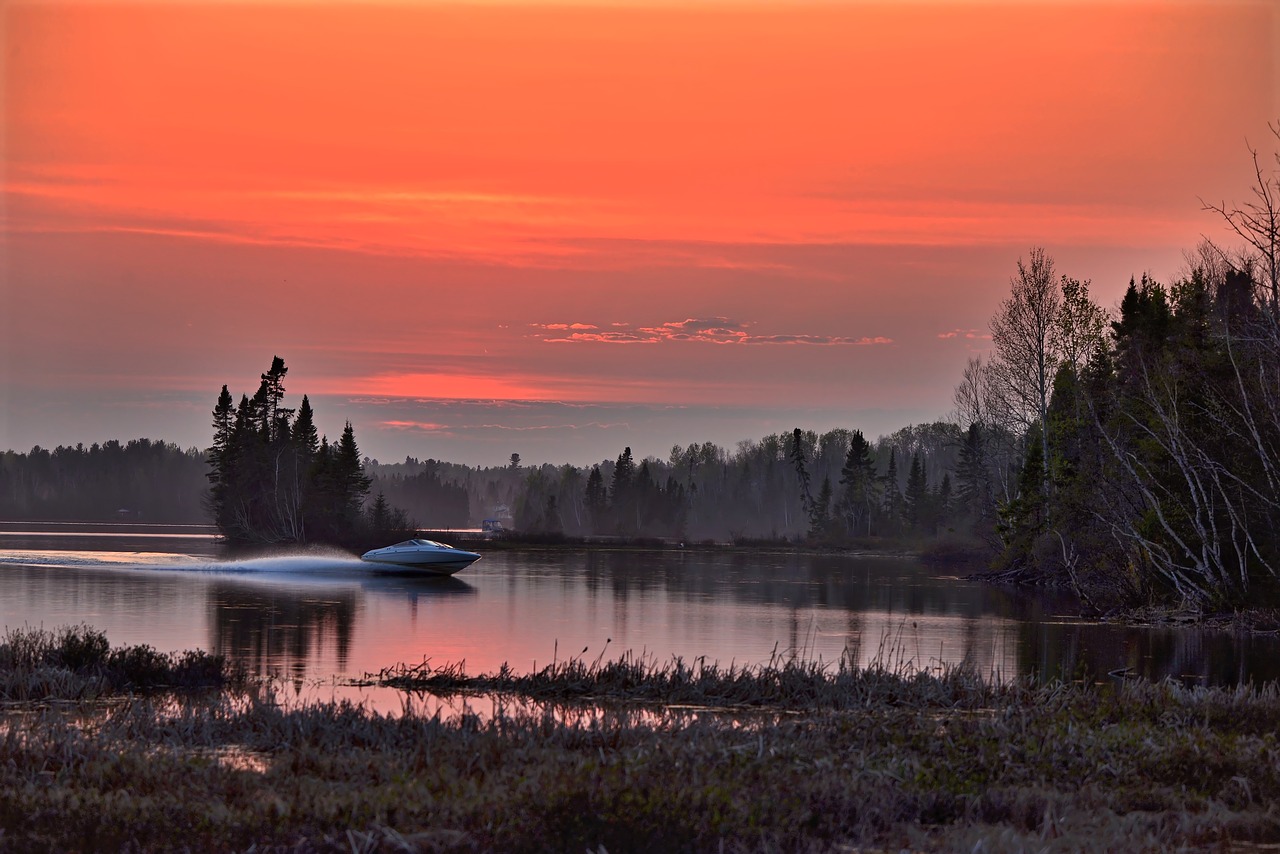 sunset boat lake free photo