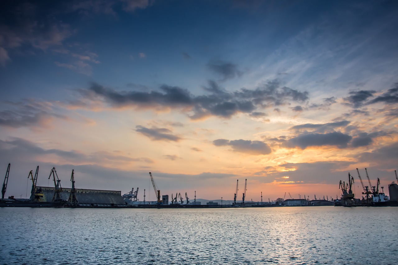 sunset port port of burgas free photo