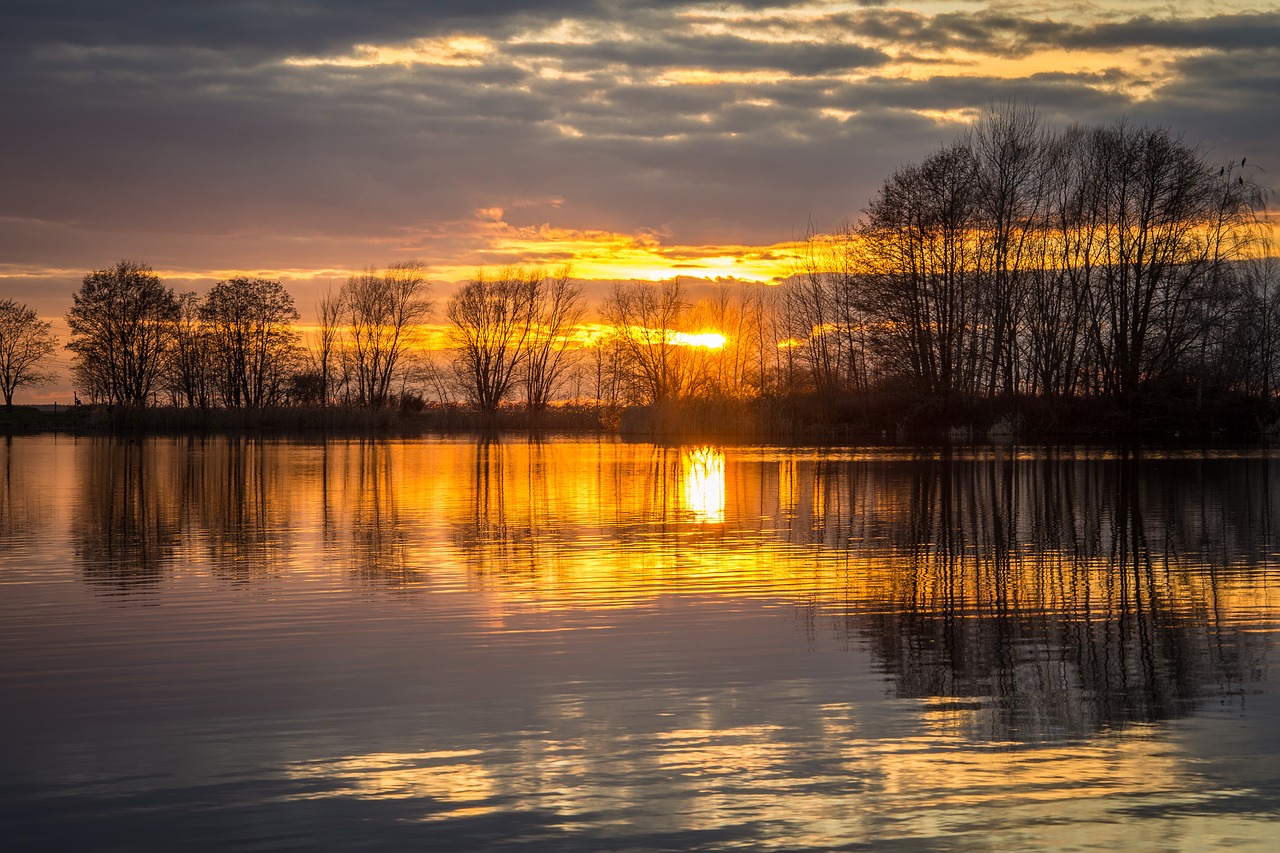 sunset lake sky free photo