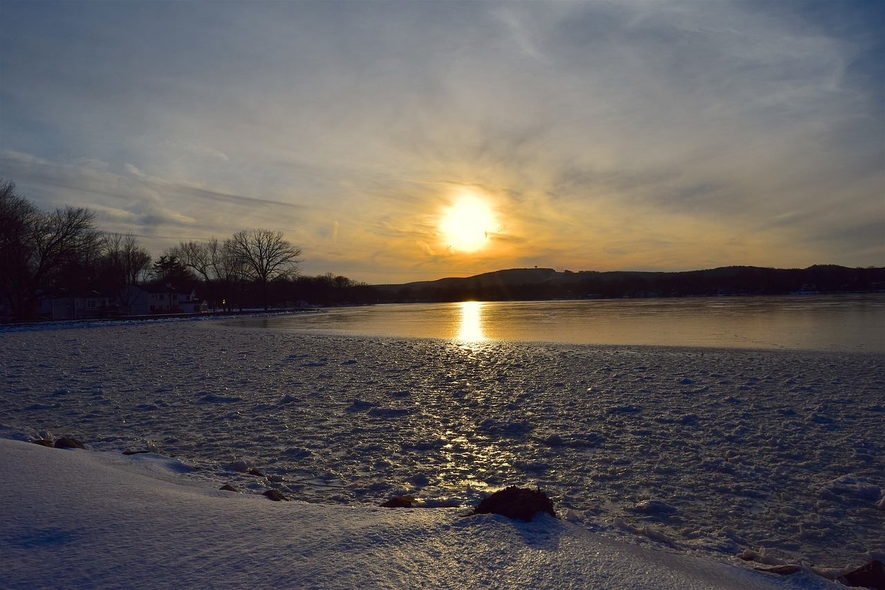 sunset lake winter free photo