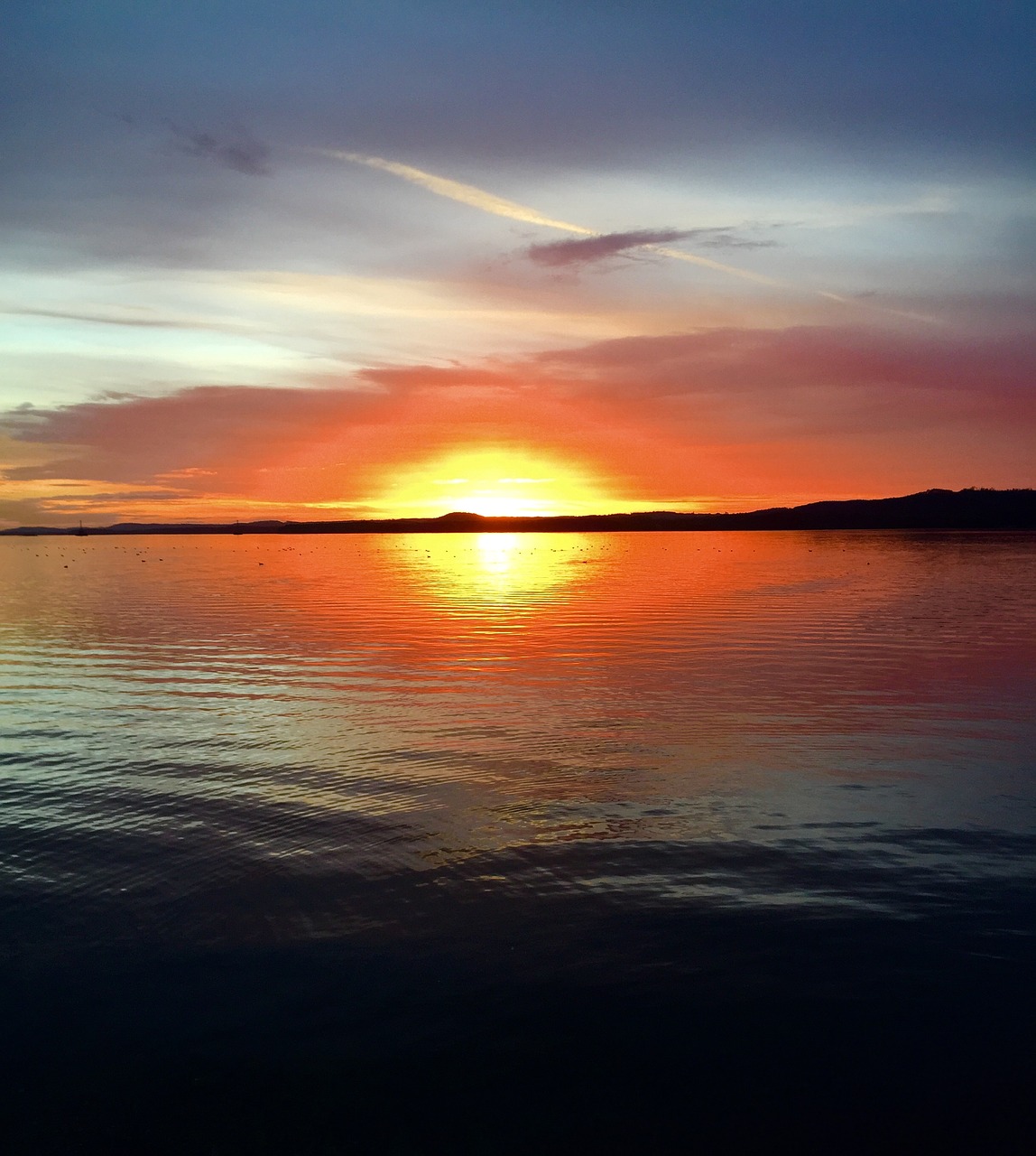 sunset lake reflection free photo