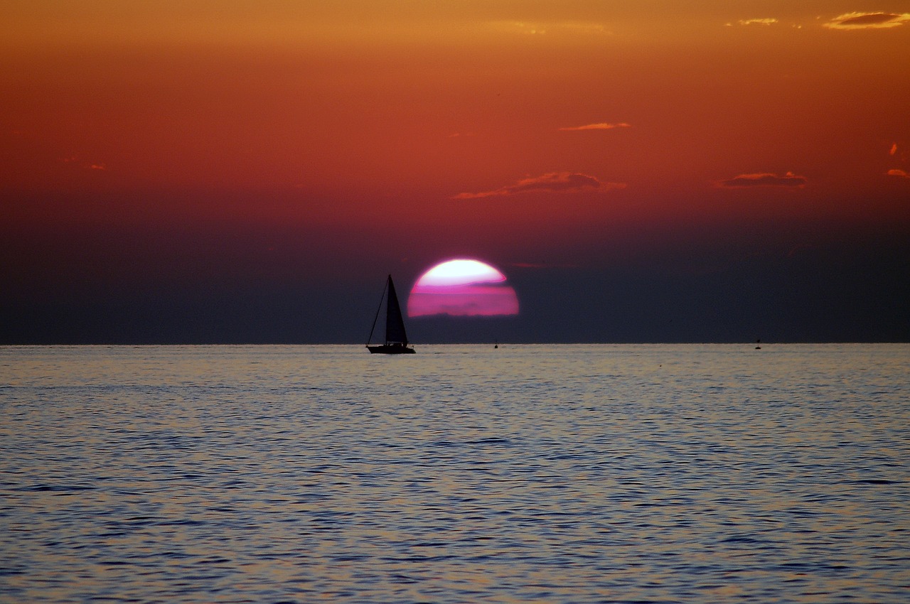 sunset sea sailing free photo