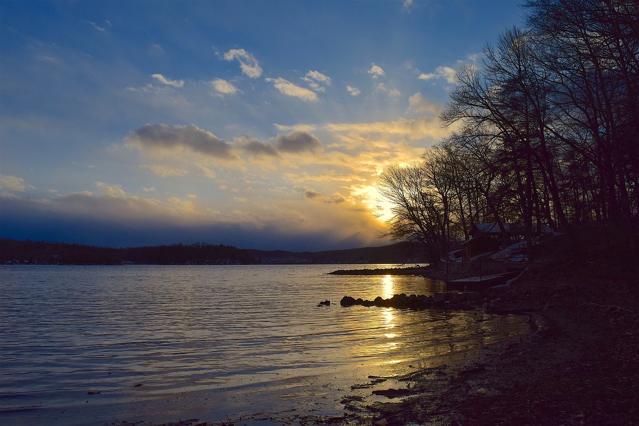 sunset lake sun free photo