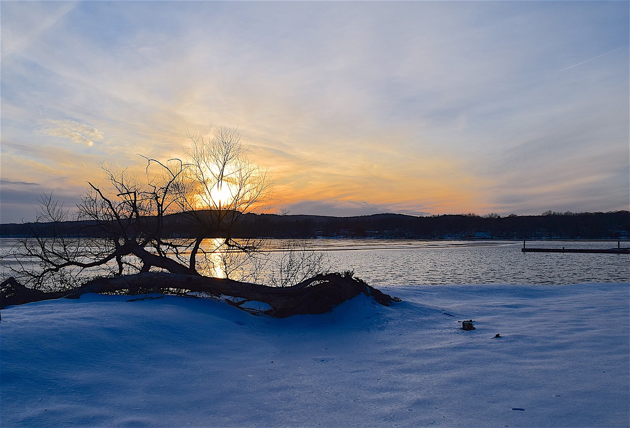 sunset snow lake free photo