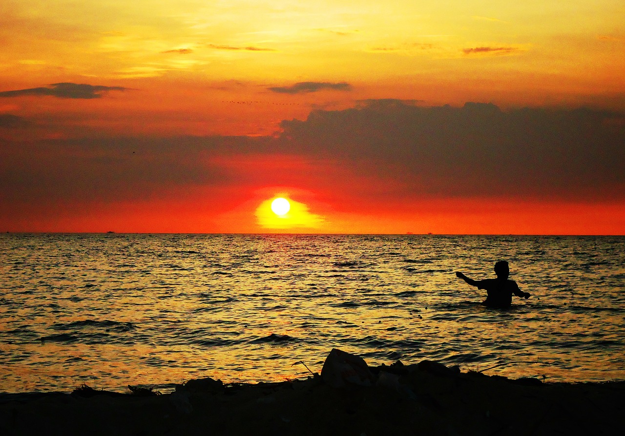 sunset beach the sea free photo