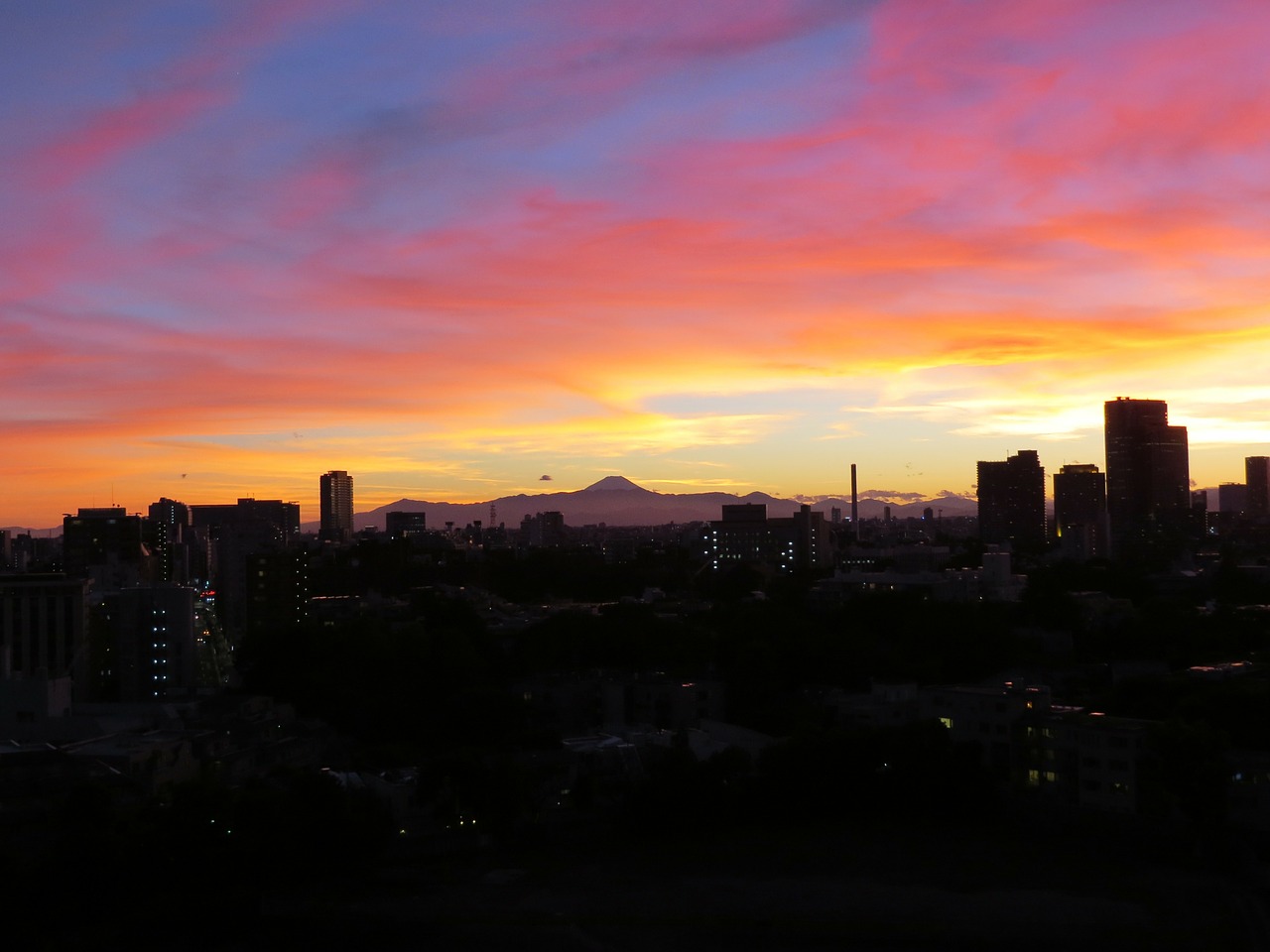 sunset fuji sky free photo
