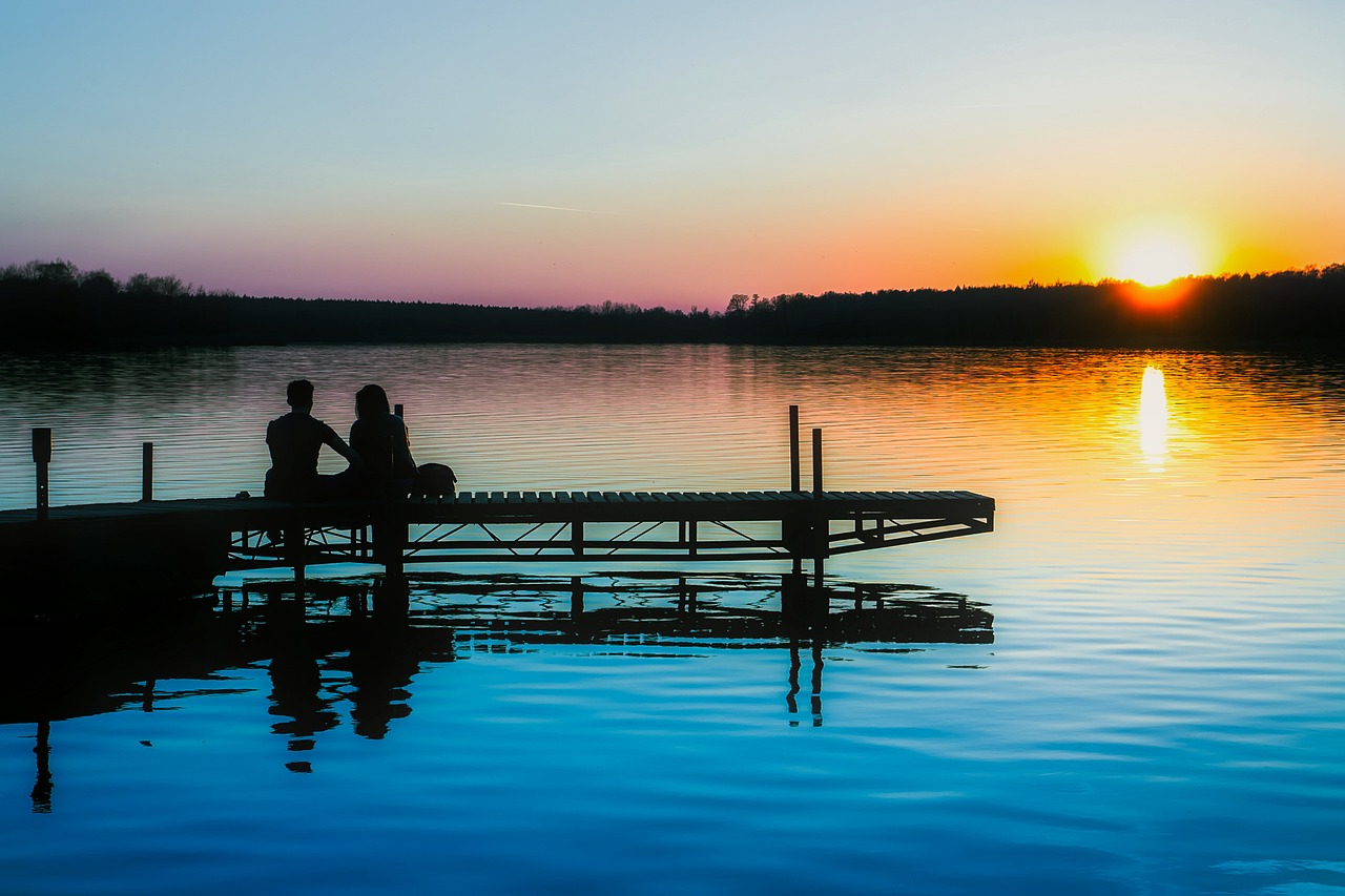 sunset dusk lake free photo